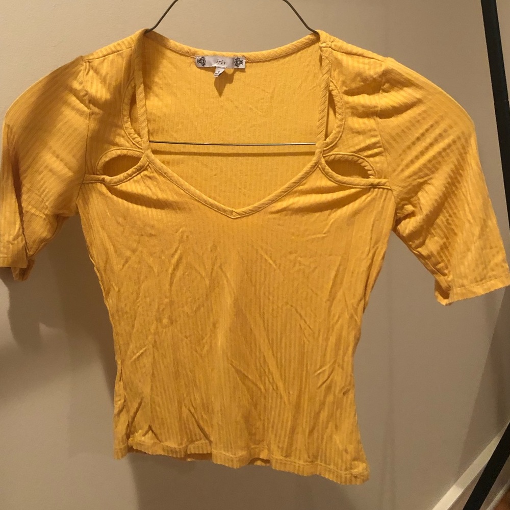 Yellow Ribbed Crop Top/Mid Rise Top Size Small